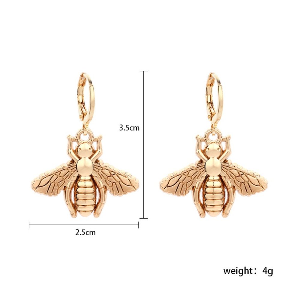 💕last one Bees Insect Hoop Huggie Earrings Gold - Picture 2 of 5